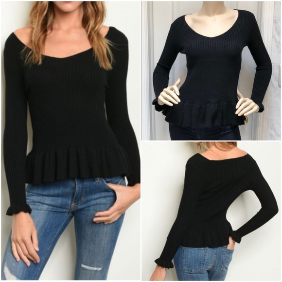 Trend Setter Diva Boutique Sweaters - Long sleeve scoop neck ruffled sweater top.